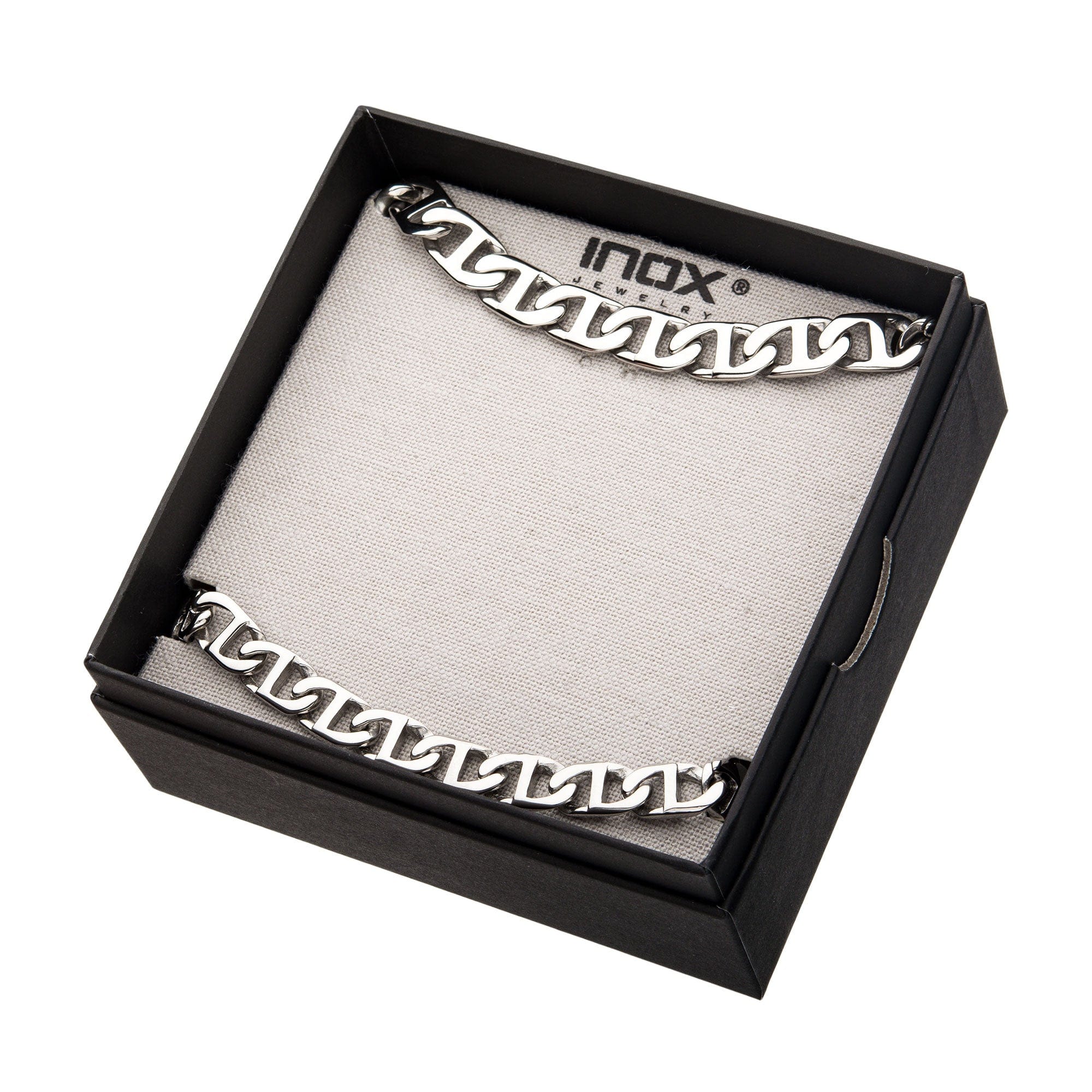 INOX JEWELRY Chains Silver Tone Stainless Steel 8mm Mariner Chain and Bracelet Set NSTC0108-SET