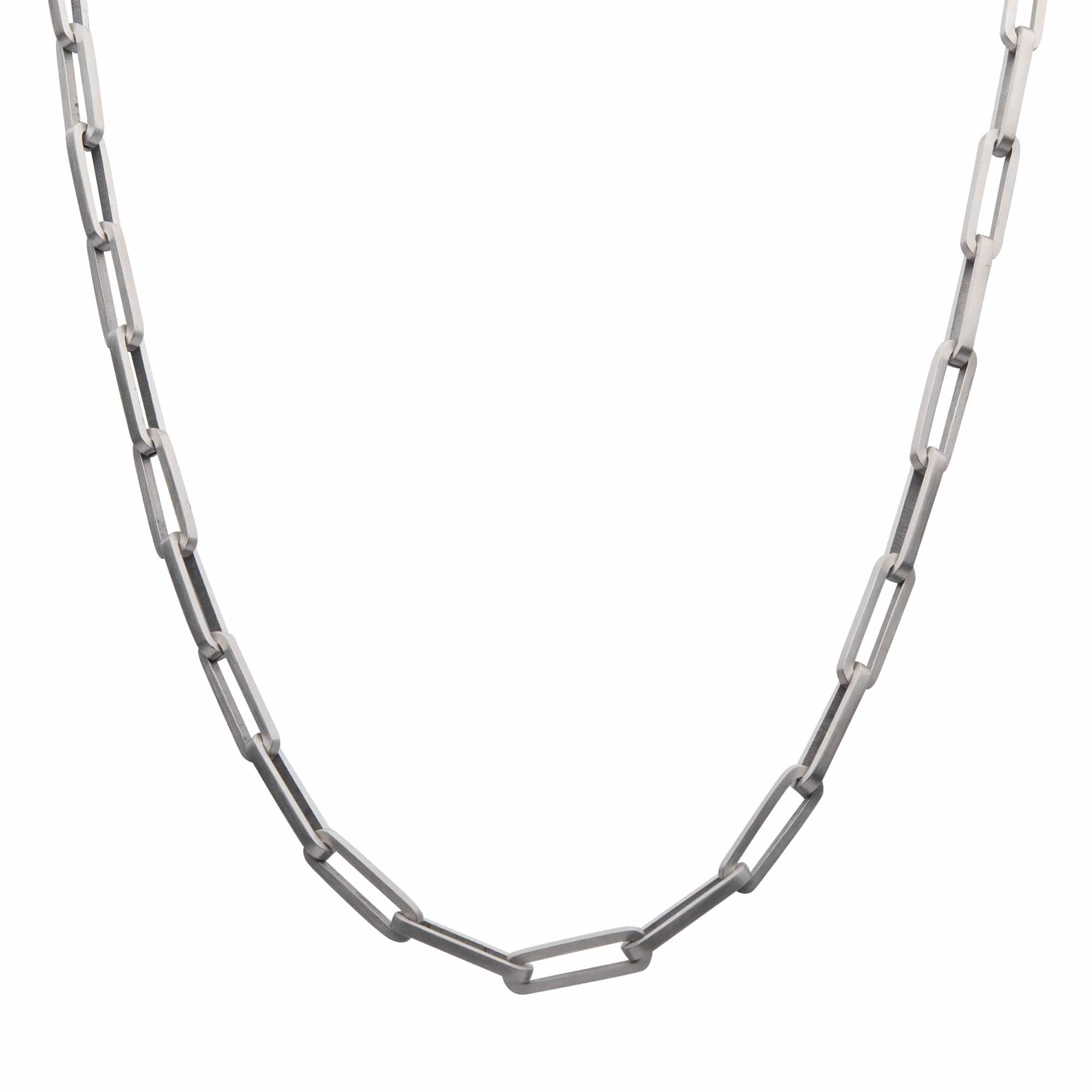 INOX JEWELRY Chains Silver Tone Stainless Steel Matte Finish 6mm Paperclip Link Chain