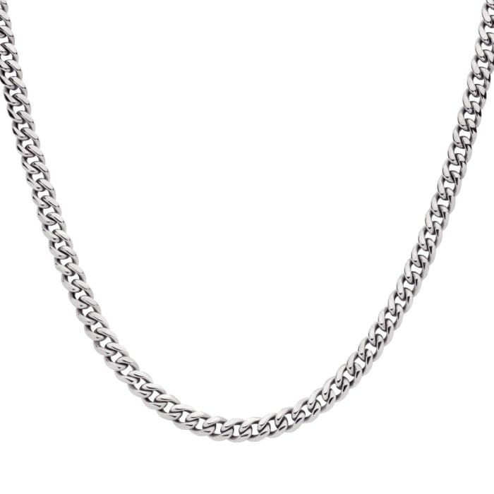 INOX JEWELRY Chains Silver Tone Stainless Steel Miami Cuban Chain with CZ Double Tab Box Clasp