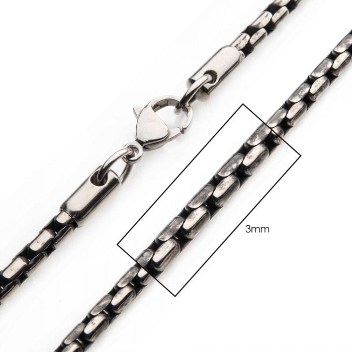 INOX JEWELRY Chains Silver Tone Stainless Steel Oxidized Finish 3mm Boston Link Chain
