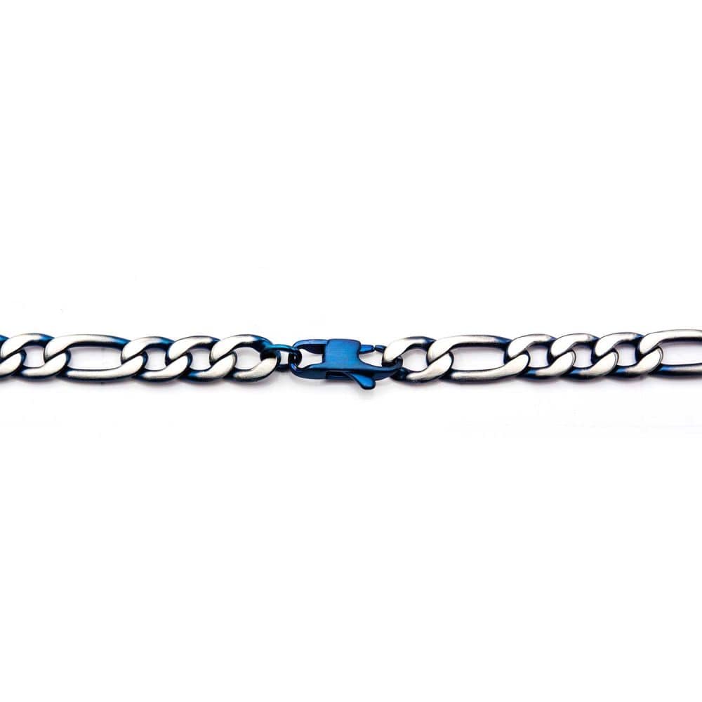 INOX JEWELRY Chains Steel Blue IP Figaro Chain Necklace NSTC7629B-24