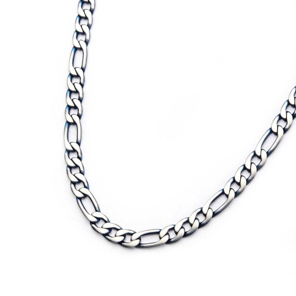INOX JEWELRY Chains Steel Blue IP Figaro Chain Necklace NSTC7629B-24