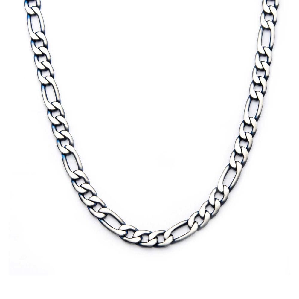 INOX JEWELRY Chains Steel Blue IP Figaro Chain Necklace NSTC7629B-24