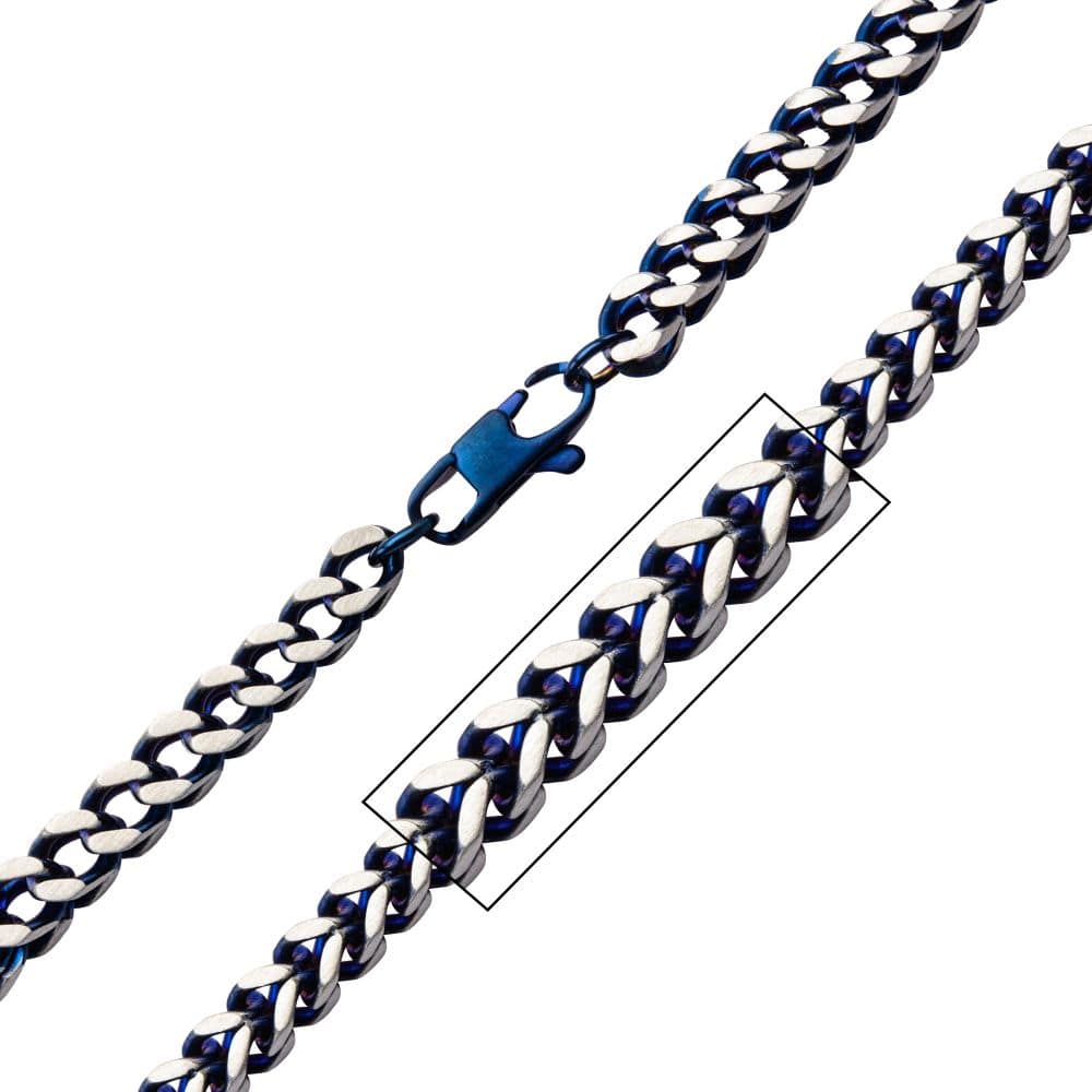 INOX JEWELRY Chains Steel Blue IP Franco Chain Set NSTC7624B-22
