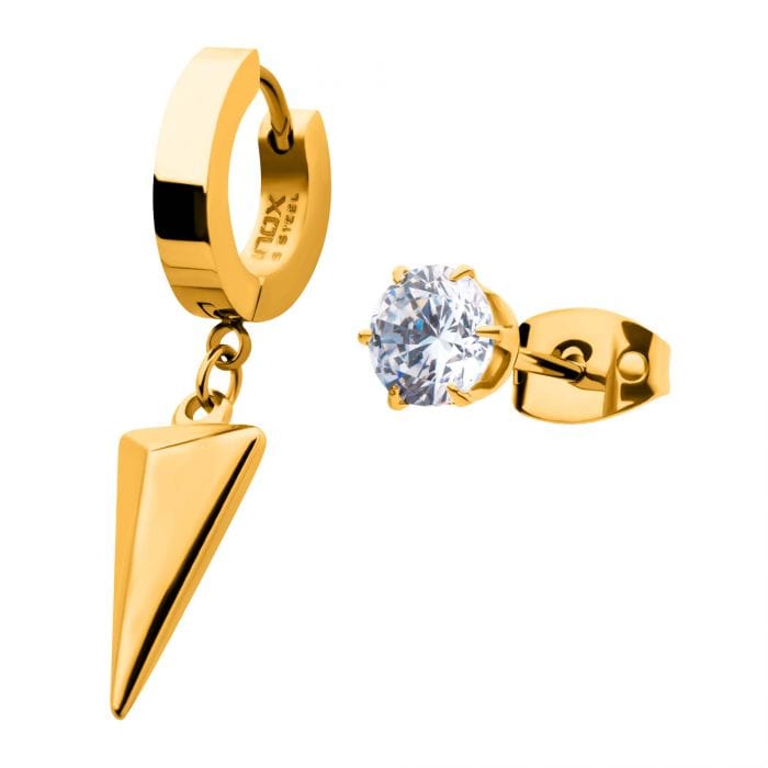 18K Gold Plated Stainless Steel Earrings with CZ Studs for Men
