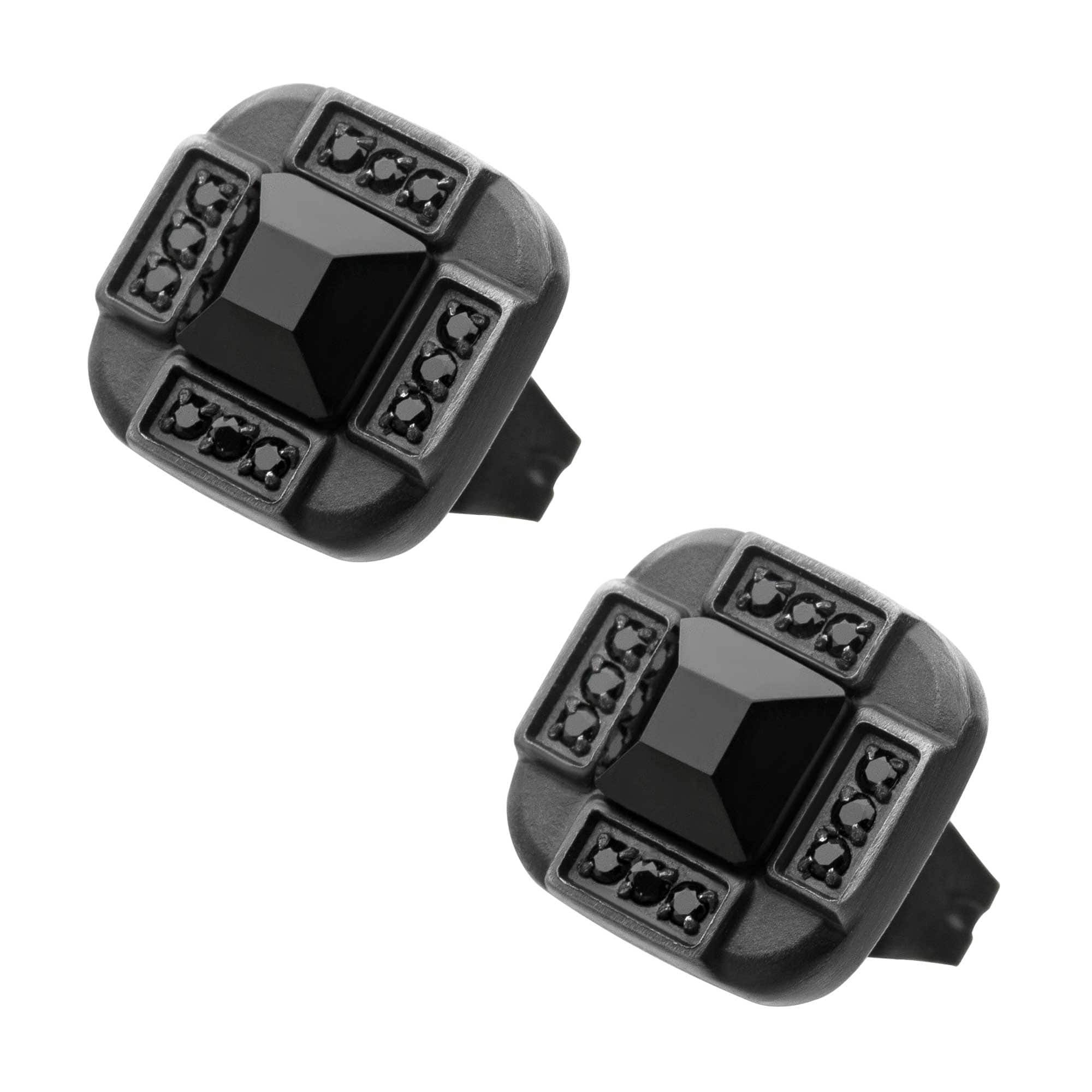 INOX JEWELRY Earrings Antique Bronze Plated Stainless Steel Black CZ Square Stud Earrings SSE15529SM