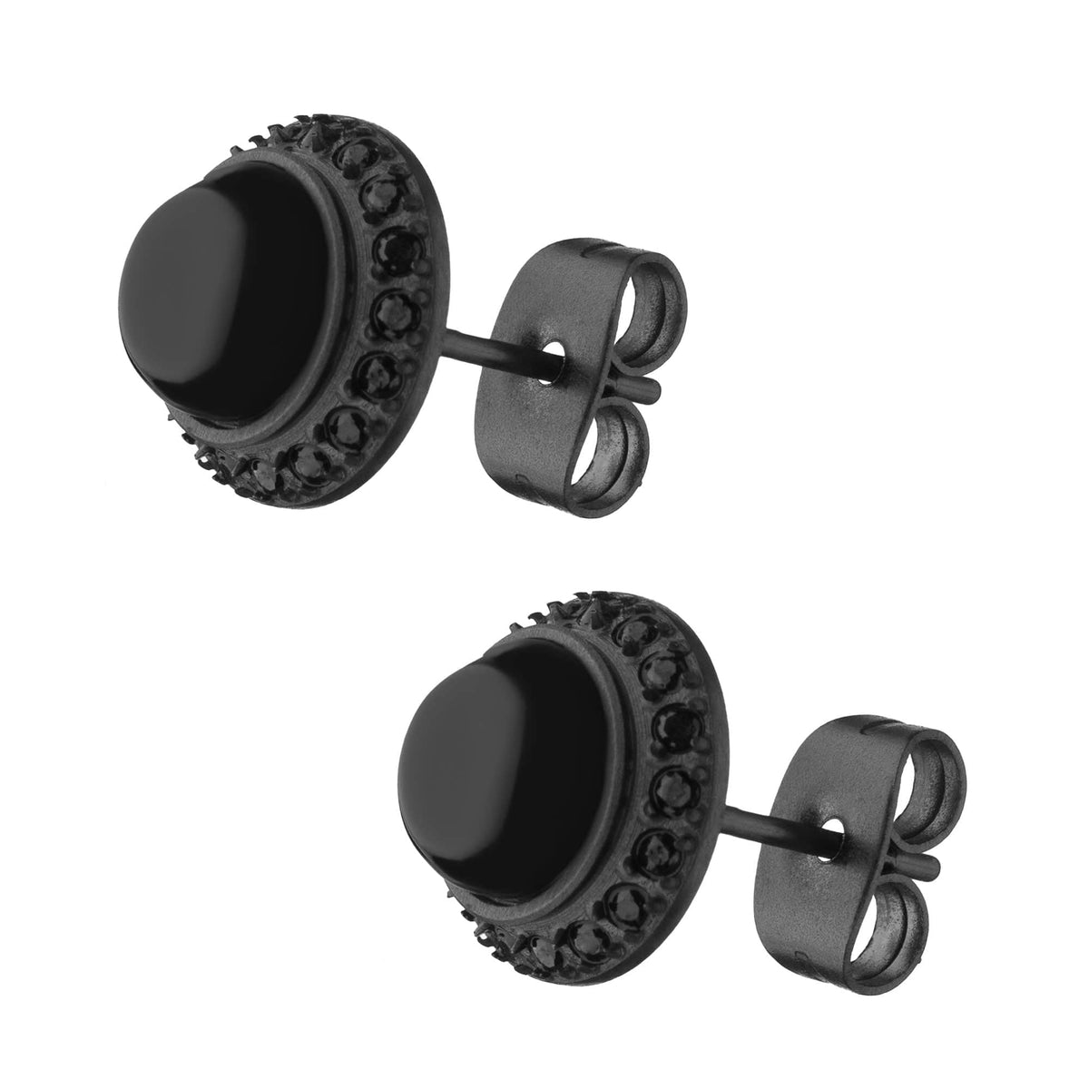 INOX JEWELRY Earrings Antique Bronze Plated Stainless Steel Black CZ Stud Earrings SSE15295SM