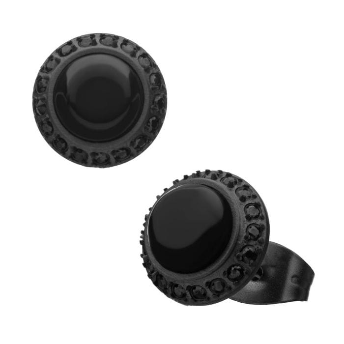 INOX JEWELRY Earrings Antique Bronze Plated Stainless Steel Black CZ Stud Earrings SSE15295SM