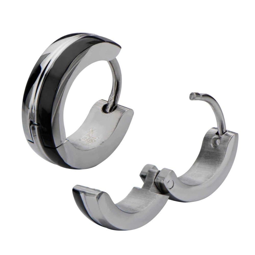 INOX JEWELRY Earrings Black IP Steel Huggies SSE271
