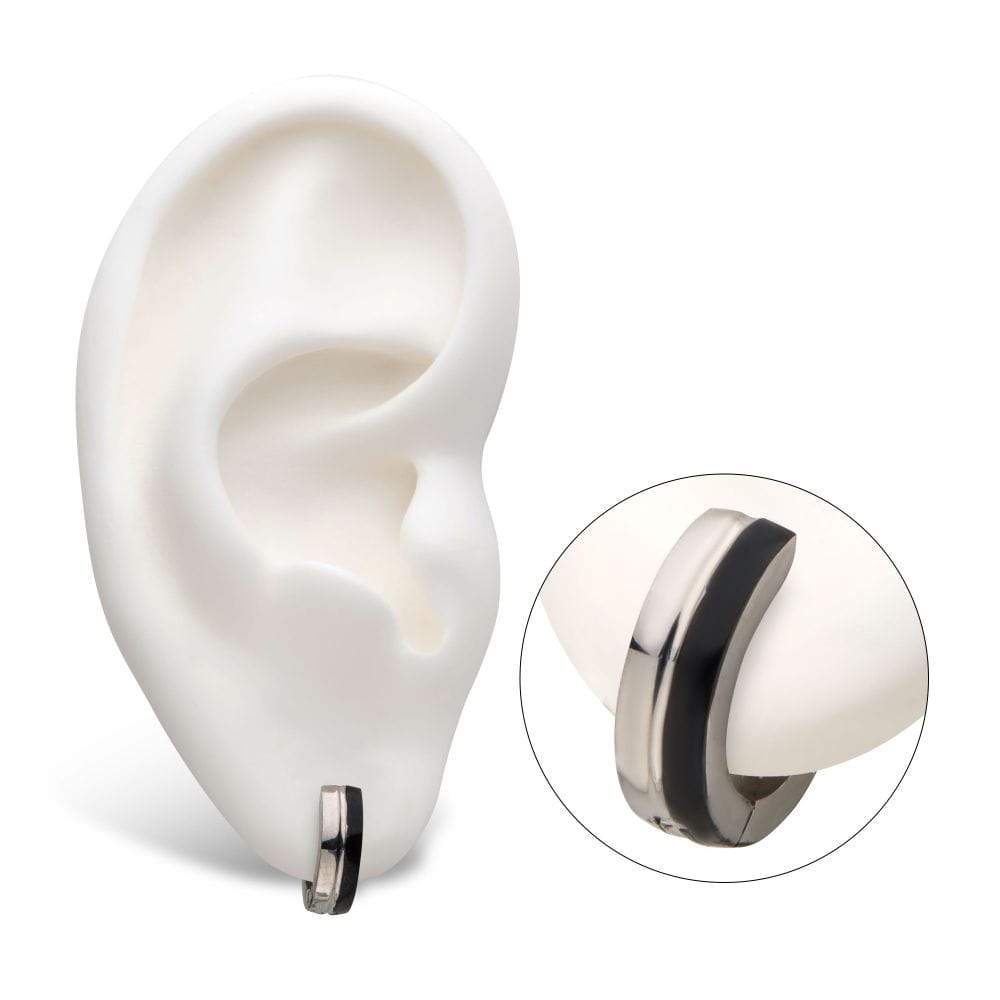 INOX JEWELRY Earrings Black IP Steel Huggies SSE271