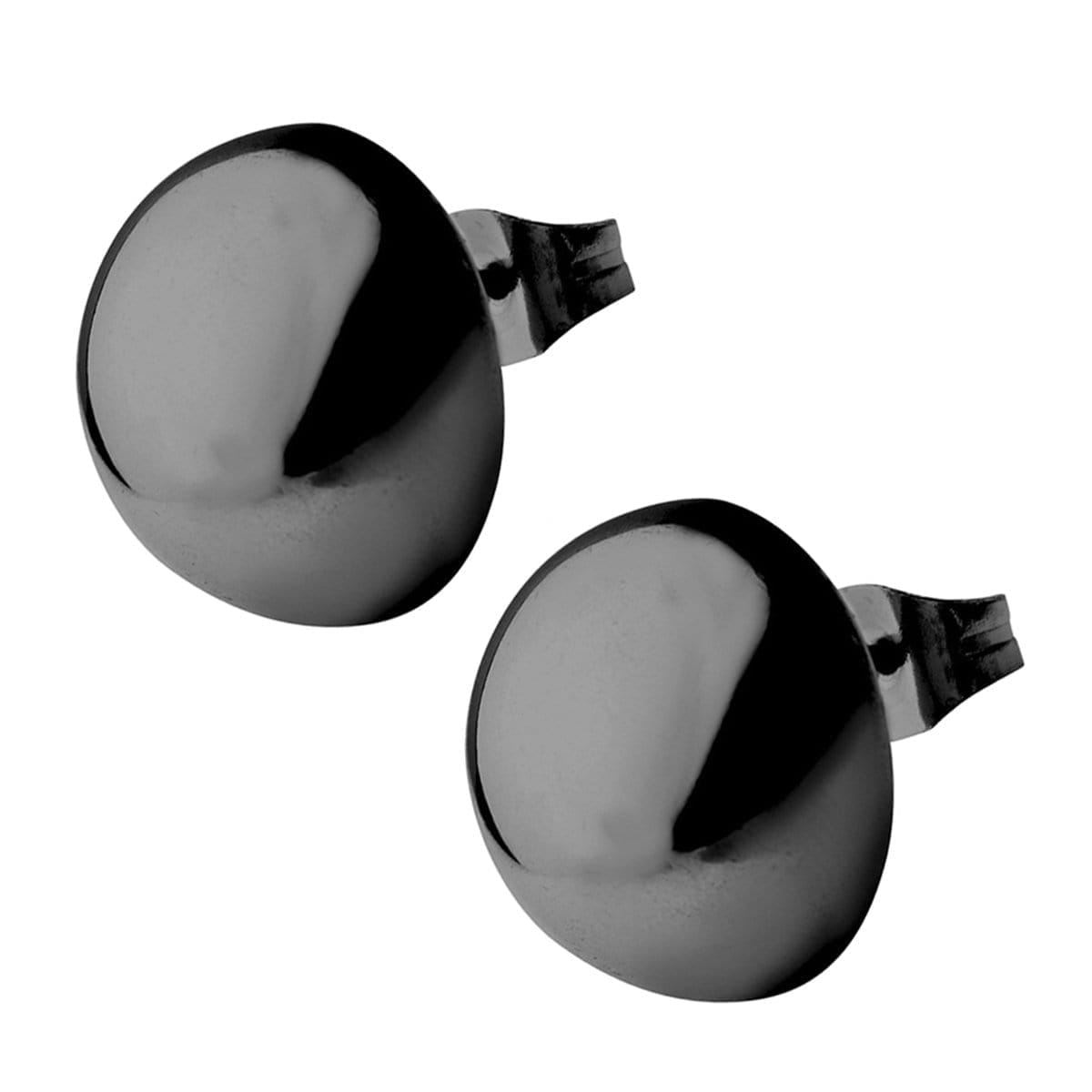 INOX JEWELRY Earrings Black Stainless Steel Large Round Dome Studs SSE4714K