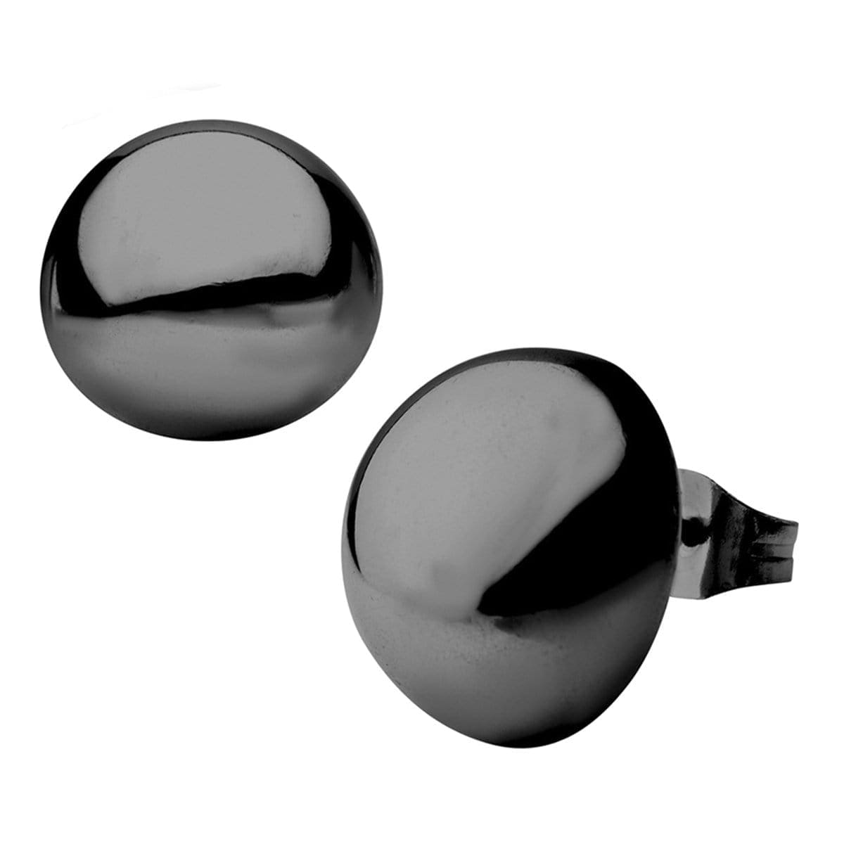 INOX JEWELRY Earrings Black Stainless Steel Large Round Dome Studs SSE4714K