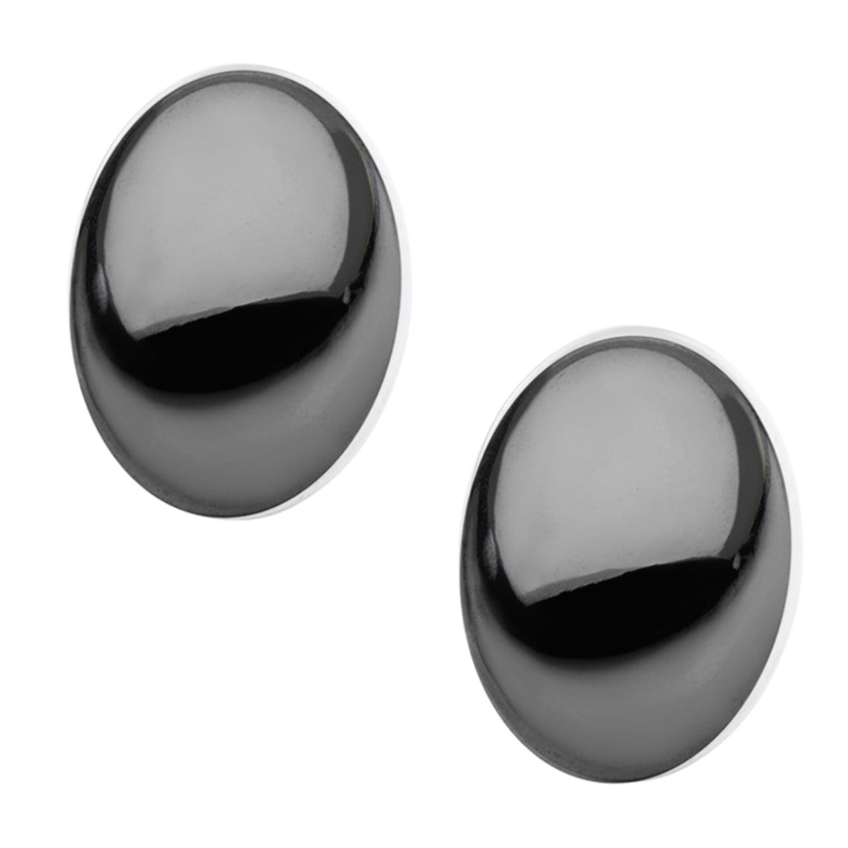 INOX JEWELRY Earrings Black Stainless Steel Medium Oval Dome Studs SSE4810K