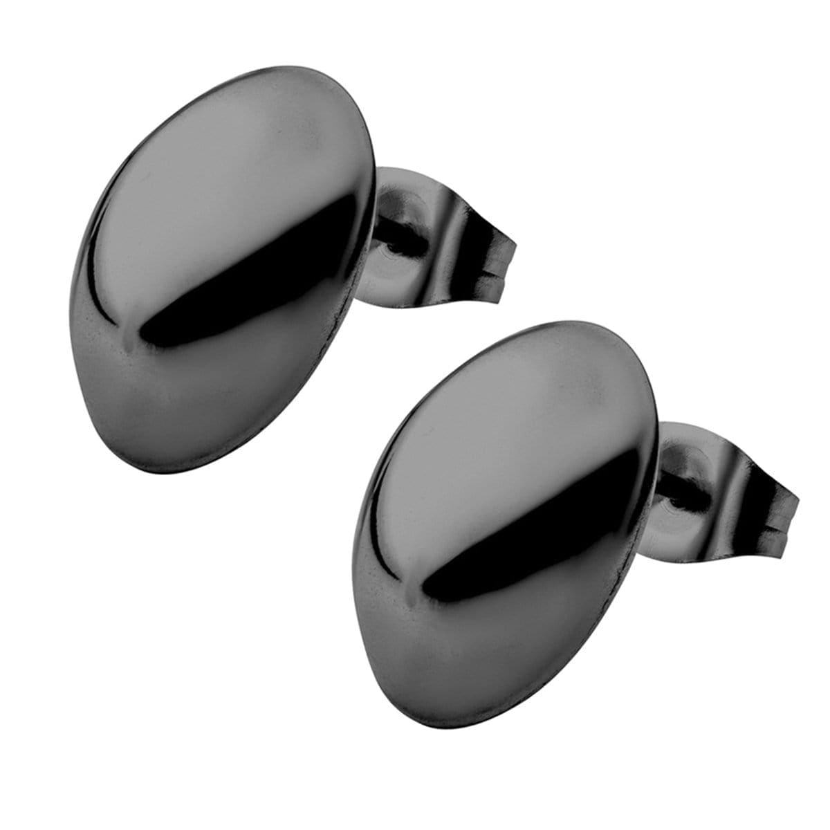 INOX JEWELRY Earrings Black Stainless Steel Medium Oval Dome Studs SSE4810K