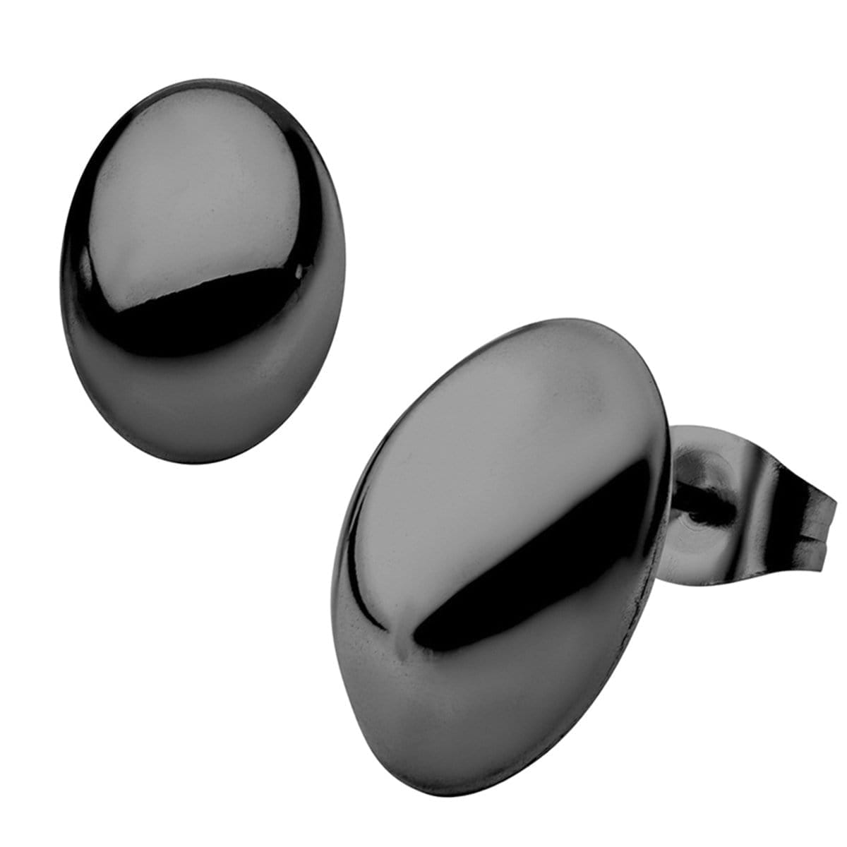 INOX JEWELRY Earrings Black Stainless Steel Medium Oval Dome Studs SSE4810K
