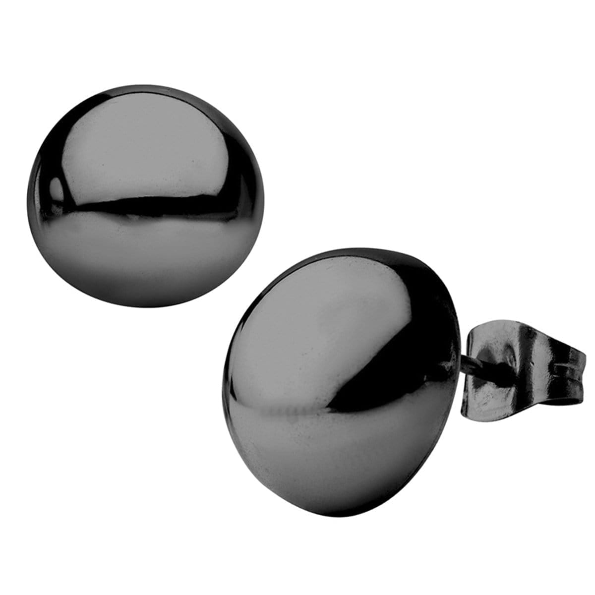 INOX JEWELRY Earrings Black Stainless Steel Medium Round Dome Studs SSE4712K