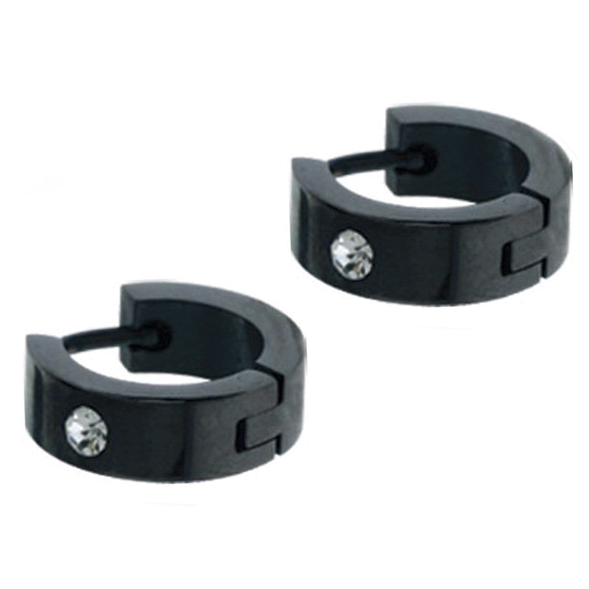 INOX JEWELRY Earrings Black Stainless Steel Single CZ Huggie Earrings SSE421