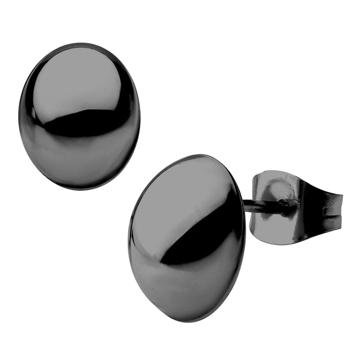 INOX JEWELRY Earrings Black Stainless Steel Small Oval Dome Studs SSE4808K