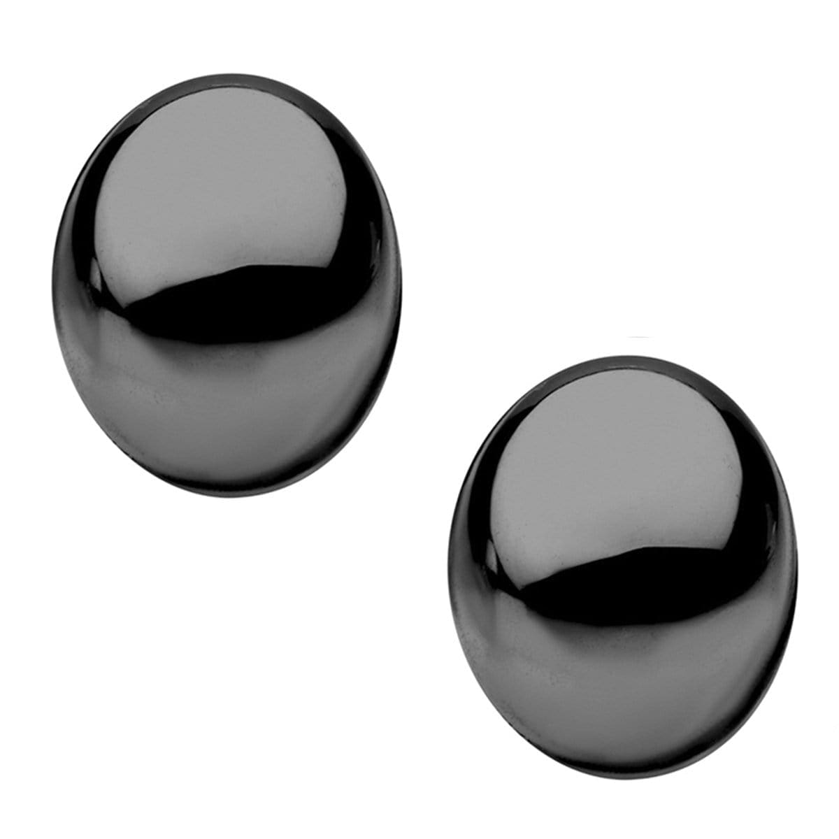 INOX JEWELRY Earrings Black Stainless Steel Small Oval Dome Studs SSE4808K