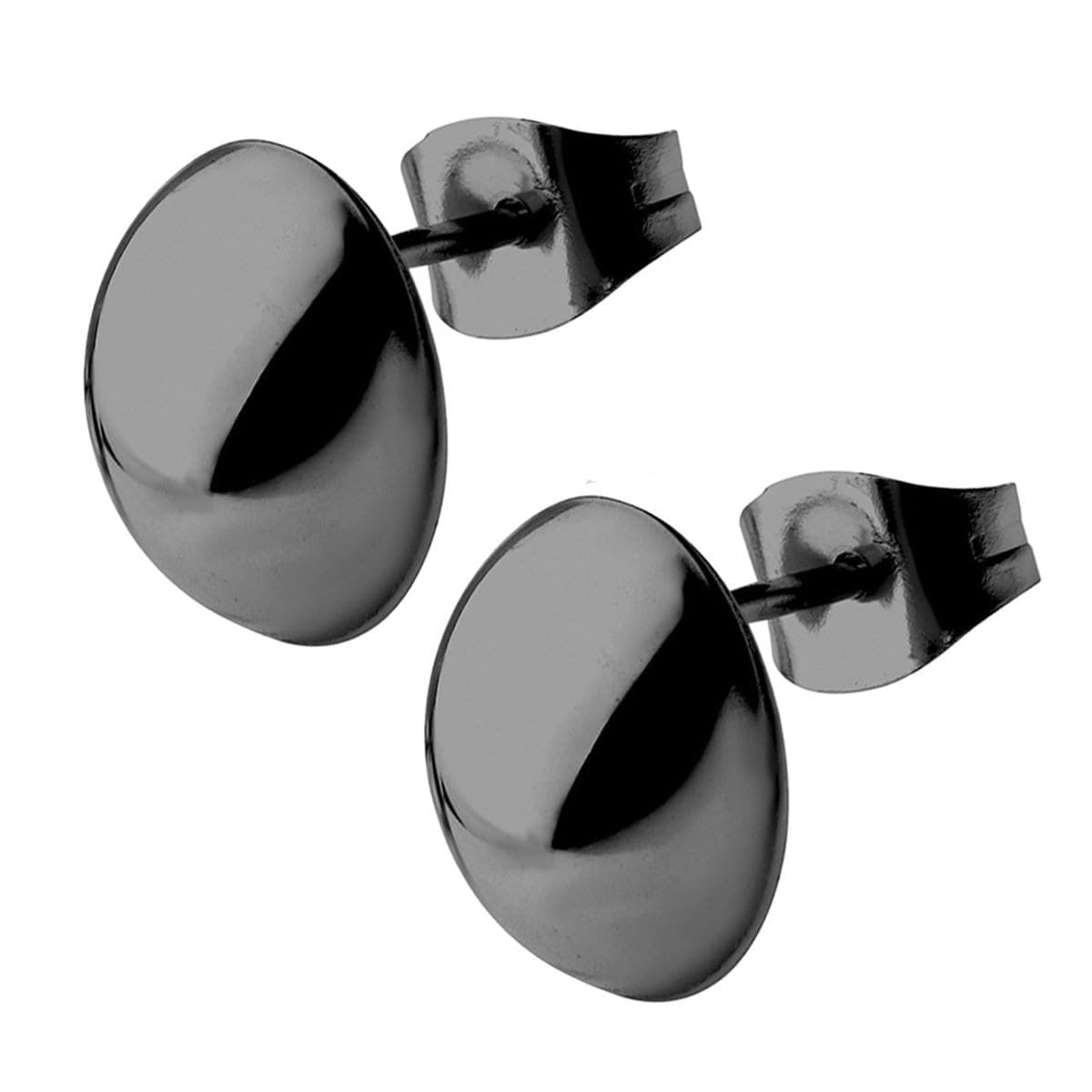 INOX JEWELRY Earrings Black Stainless Steel Small Oval Dome Studs SSE4808K