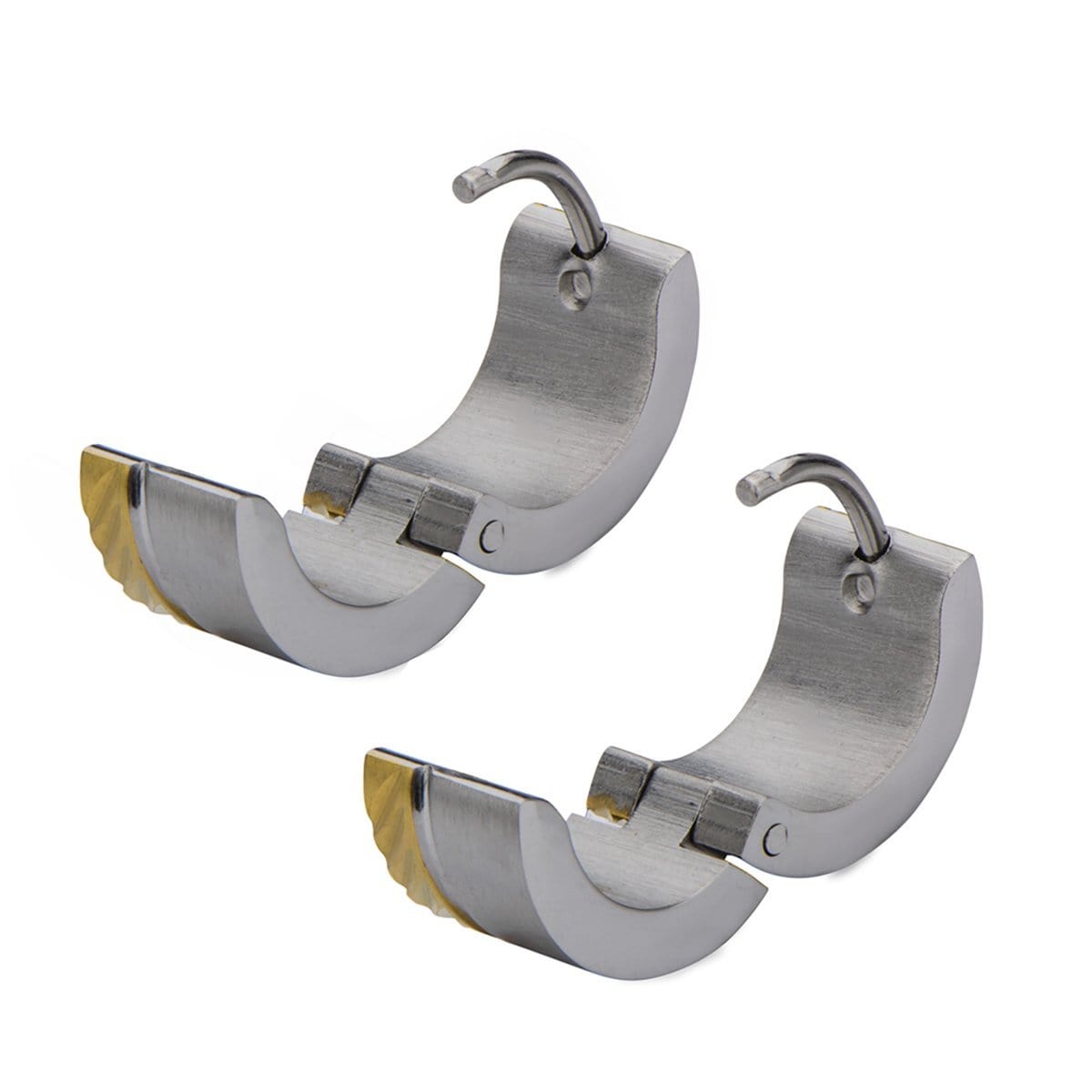 INOX JEWELRY Earrings Golden Tone and Silver Tone Stainless Steel 7mm Dual Tone Huggies SSE282