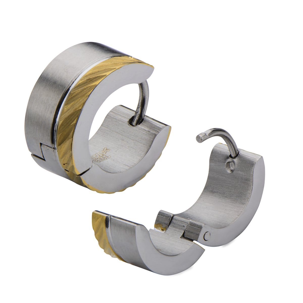 INOX JEWELRY Earrings Golden Tone and Silver Tone Stainless Steel 7mm Dual Tone Huggies SSE282