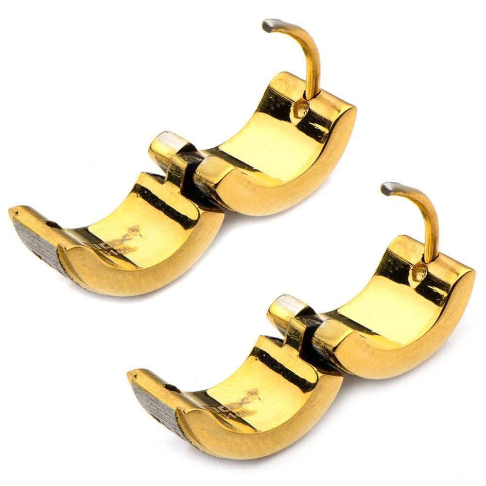 INOX JEWELRY Earrings Golden Tone and Silver Tone Stainless Steel Dual Tone Greek Key Huggies SSE8541