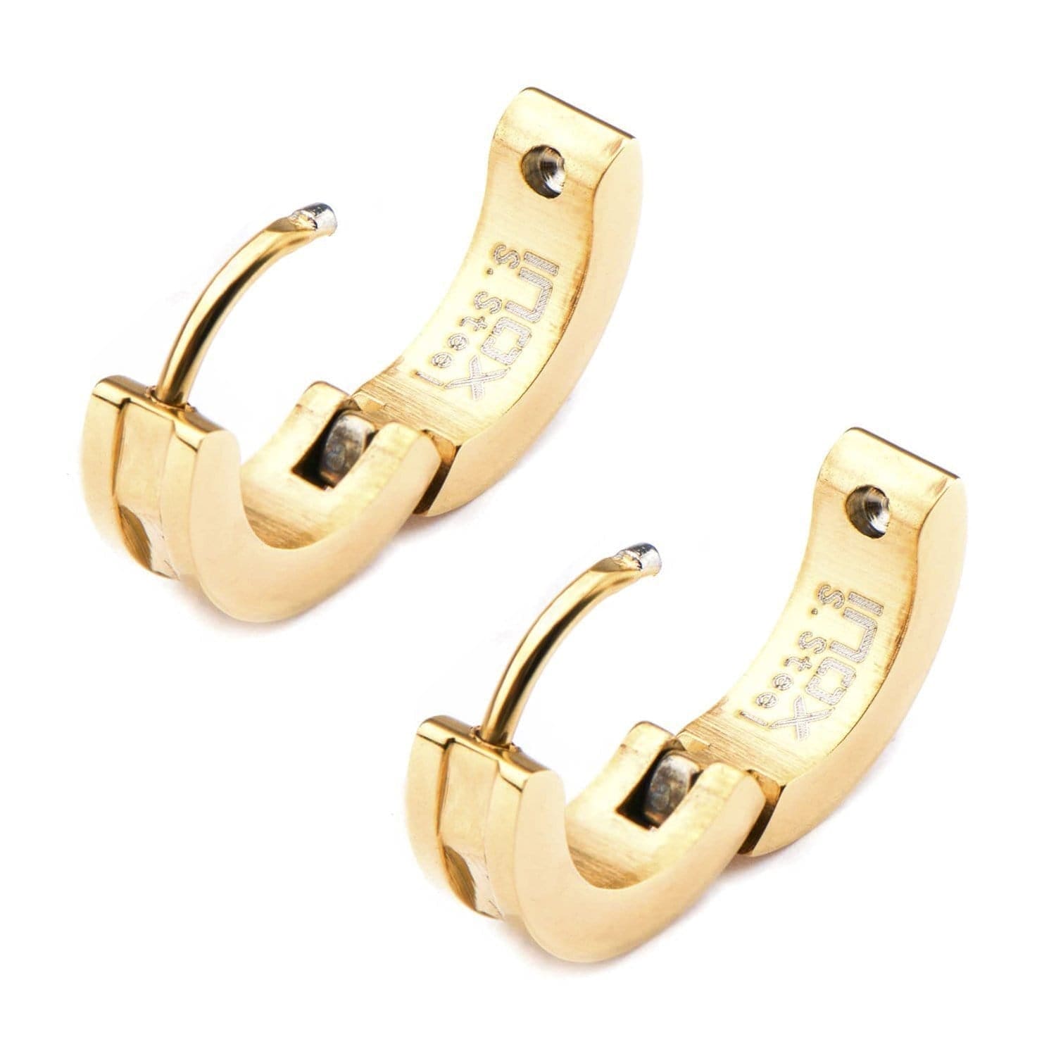 INOX JEWELRY Earrings Golden Tone Stainless Steel 4mm Industrial Cut Bali SSE323175GLD