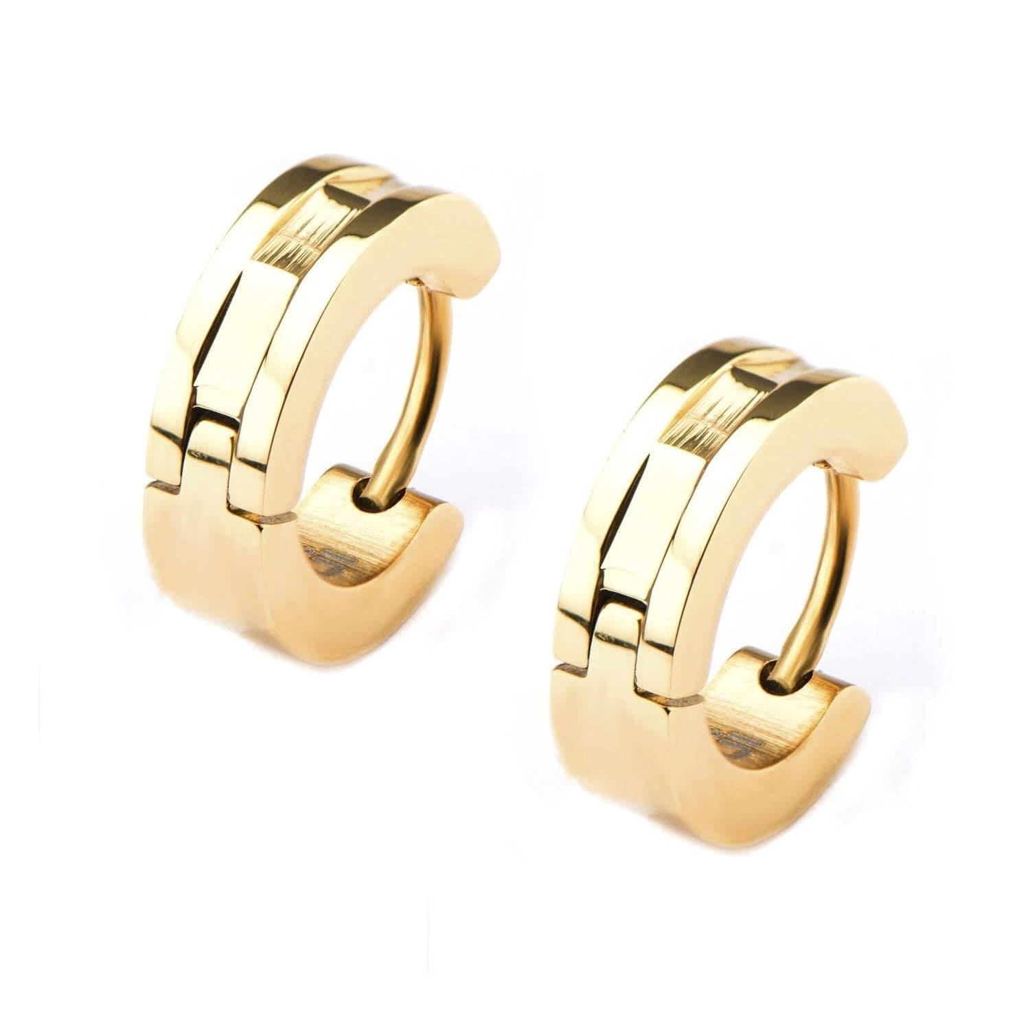 INOX JEWELRY Earrings Golden Tone Stainless Steel 4mm Industrial Cut Bali SSE323175GLD