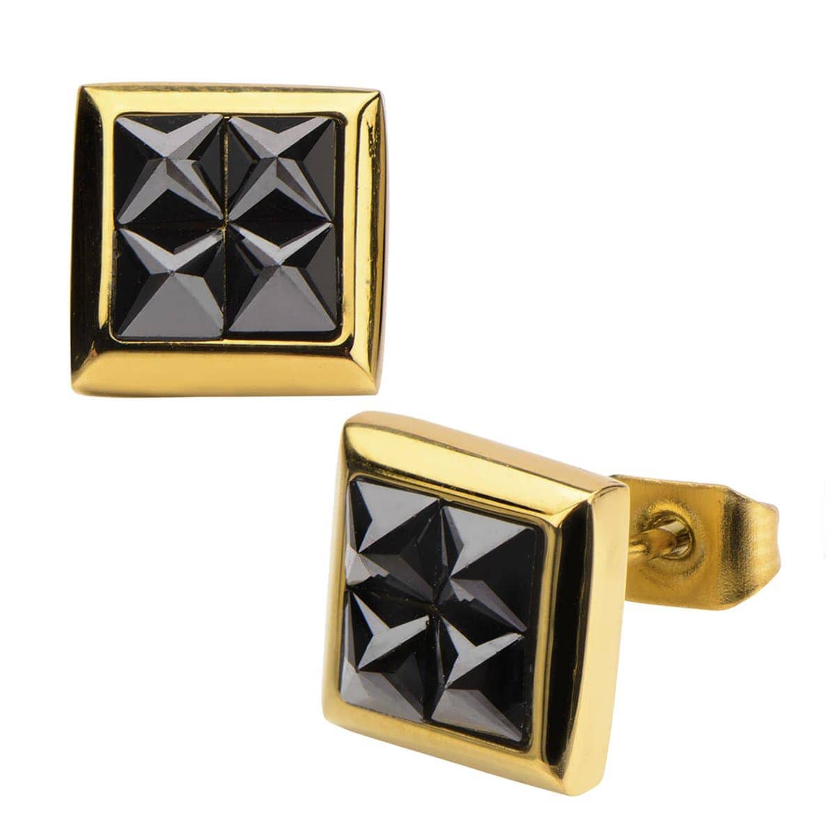 Buy Stainless Steel Four Black Pyramid Crystals Square Studs
