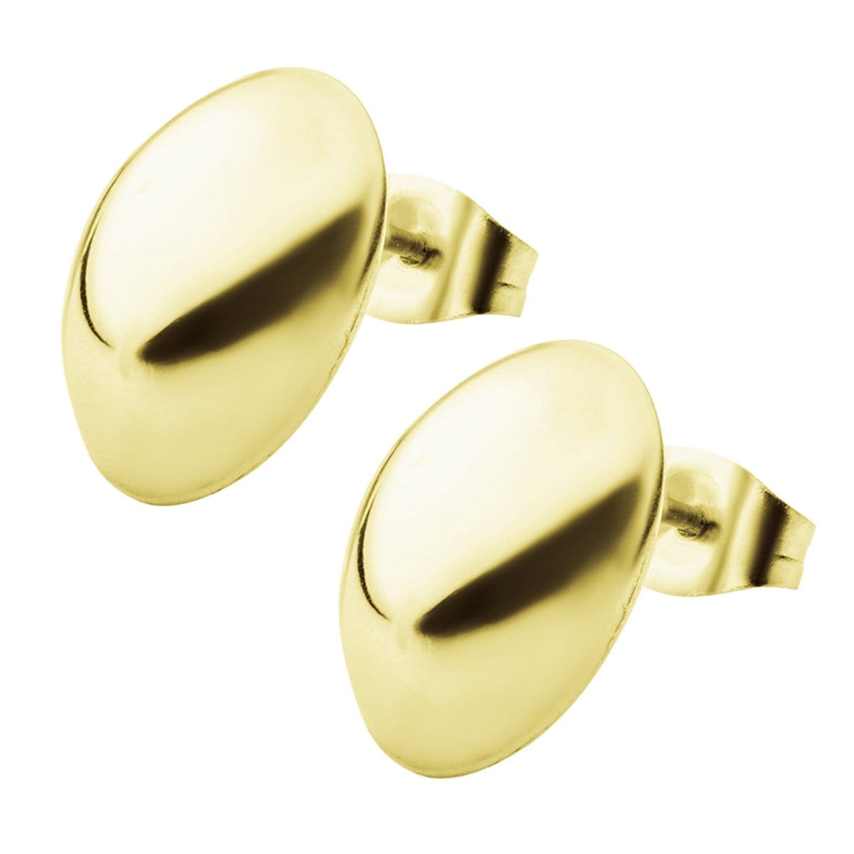 INOX JEWELRY Earrings Golden Tone Stainless Steel Medium Oval Dome Studs SSE4810G