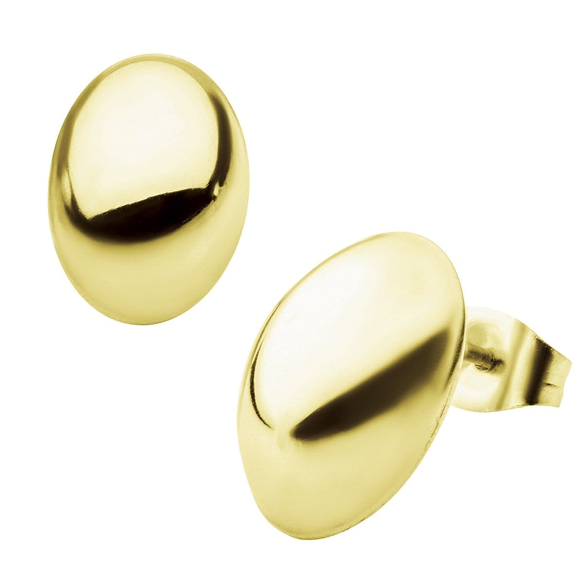 INOX JEWELRY Earrings Golden Tone Stainless Steel Medium Oval Dome Studs SSE4810G