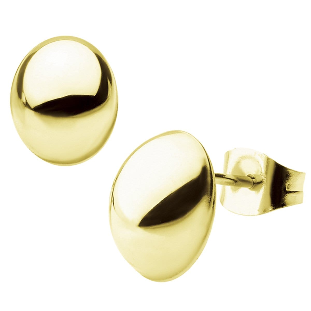 INOX JEWELRY Earrings Golden Tone Stainless Steel Small Oval Dome Studs SSE4808G
