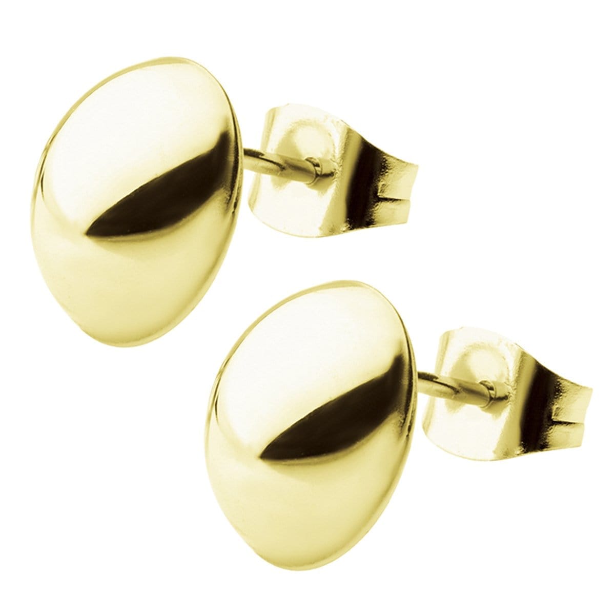 INOX JEWELRY Earrings Golden Tone Stainless Steel Small Oval Dome Studs SSE4808G