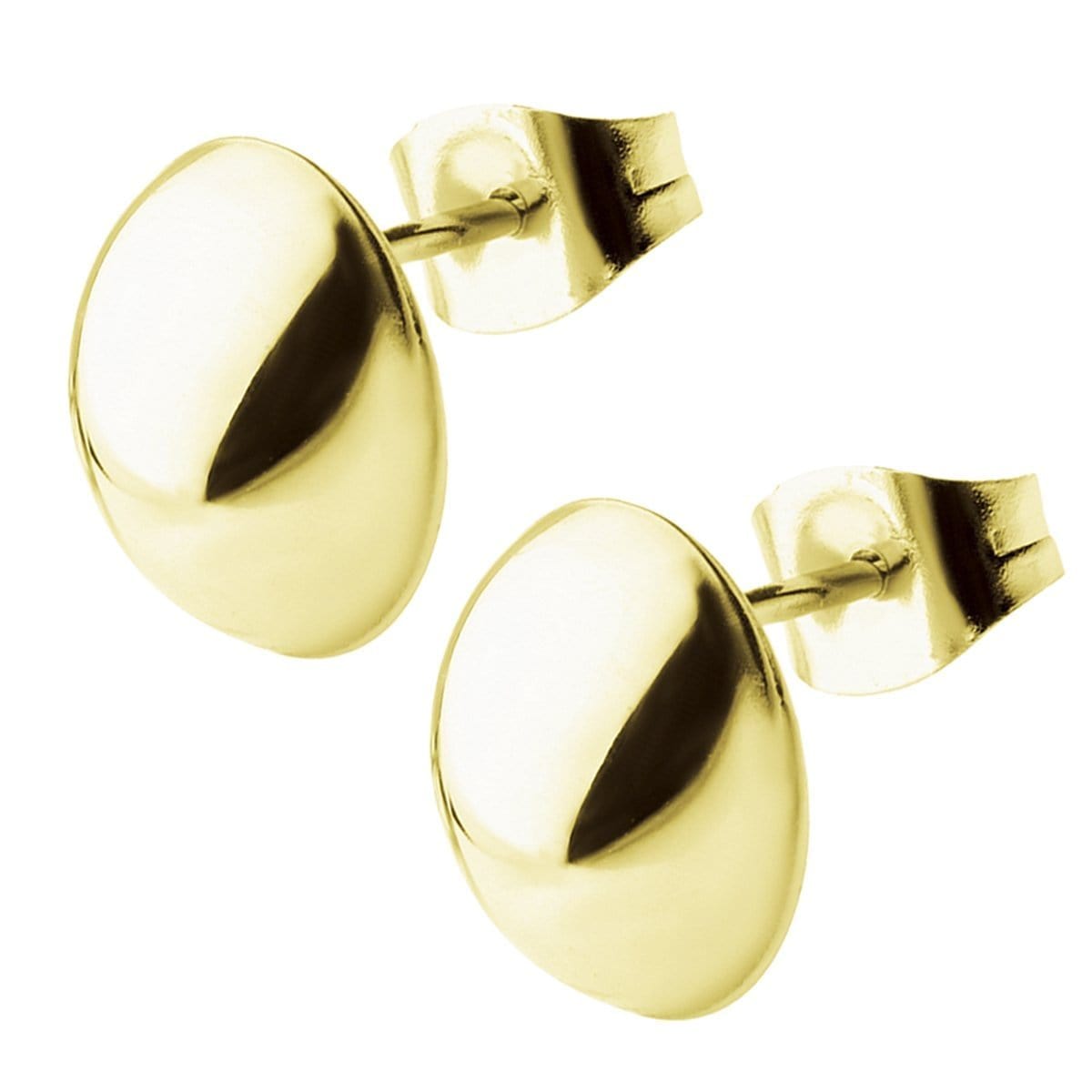 INOX JEWELRY Earrings Golden Tone Stainless Steel Small Oval Dome Studs SSE4808G