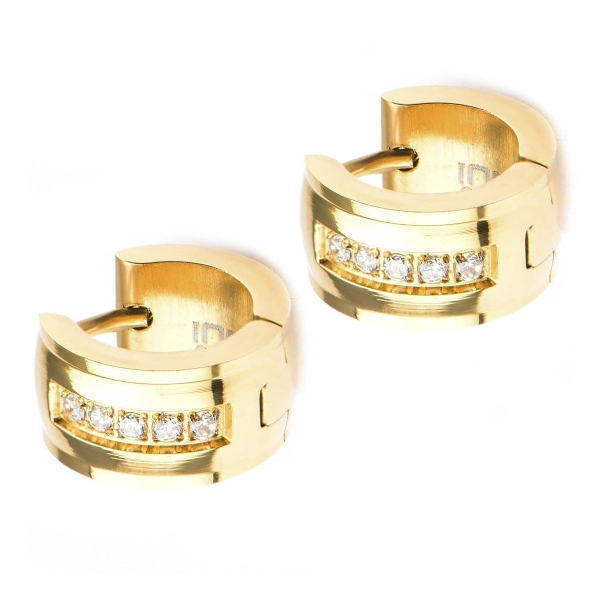 INOX JEWELRY Earrings Golden Tone Stainless Steel with CZ 7mm Bali SSE323176GLD