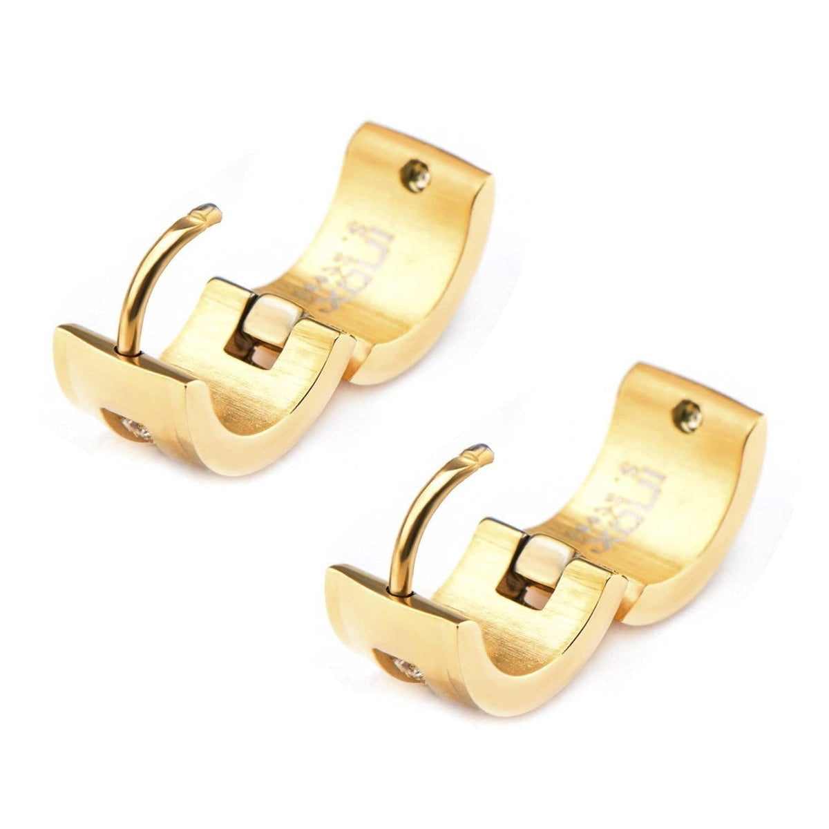 INOX JEWELRY Earrings Golden Tone Stainless Steel with CZ 7mm Bali SSE323176GLD