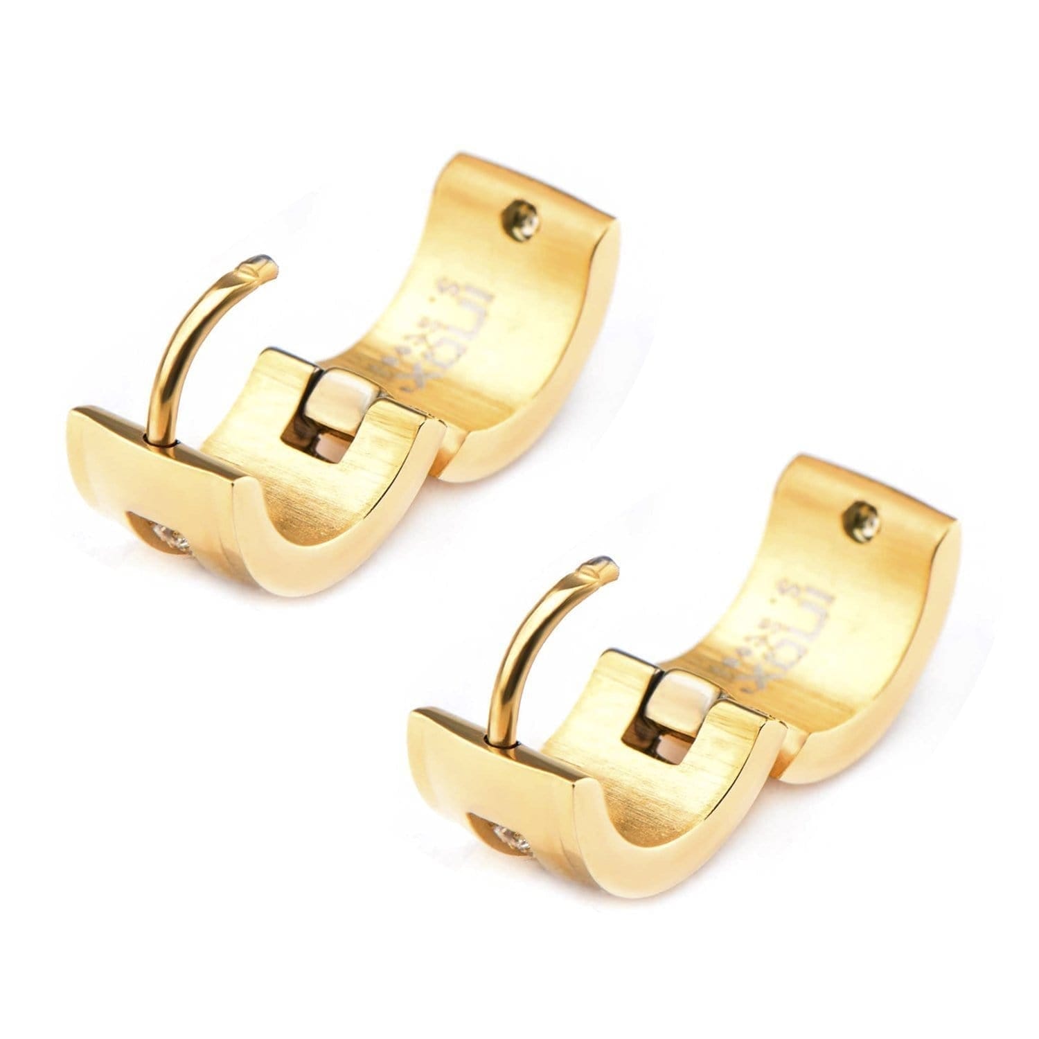 INOX JEWELRY Earrings Golden Tone Stainless Steel with CZ 7mm Bali SSE323176GLD
