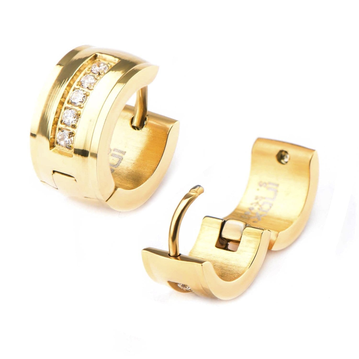 INOX JEWELRY Earrings Golden Tone Stainless Steel with CZ 7mm Bali SSE323176GLD