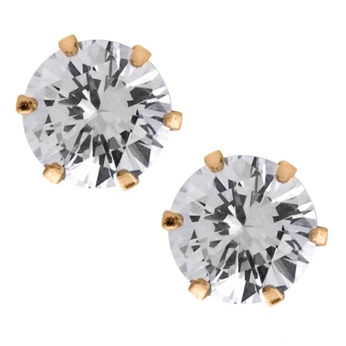 INOX JEWELRY Earrings Rose Tone Stainless Steel Six Prong CZ Solitaire Studs