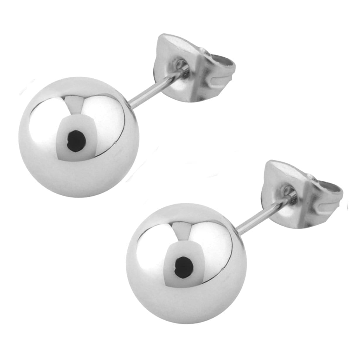 INOX JEWELRY Earrings Silver Tone Stainless Steel Ball Studs