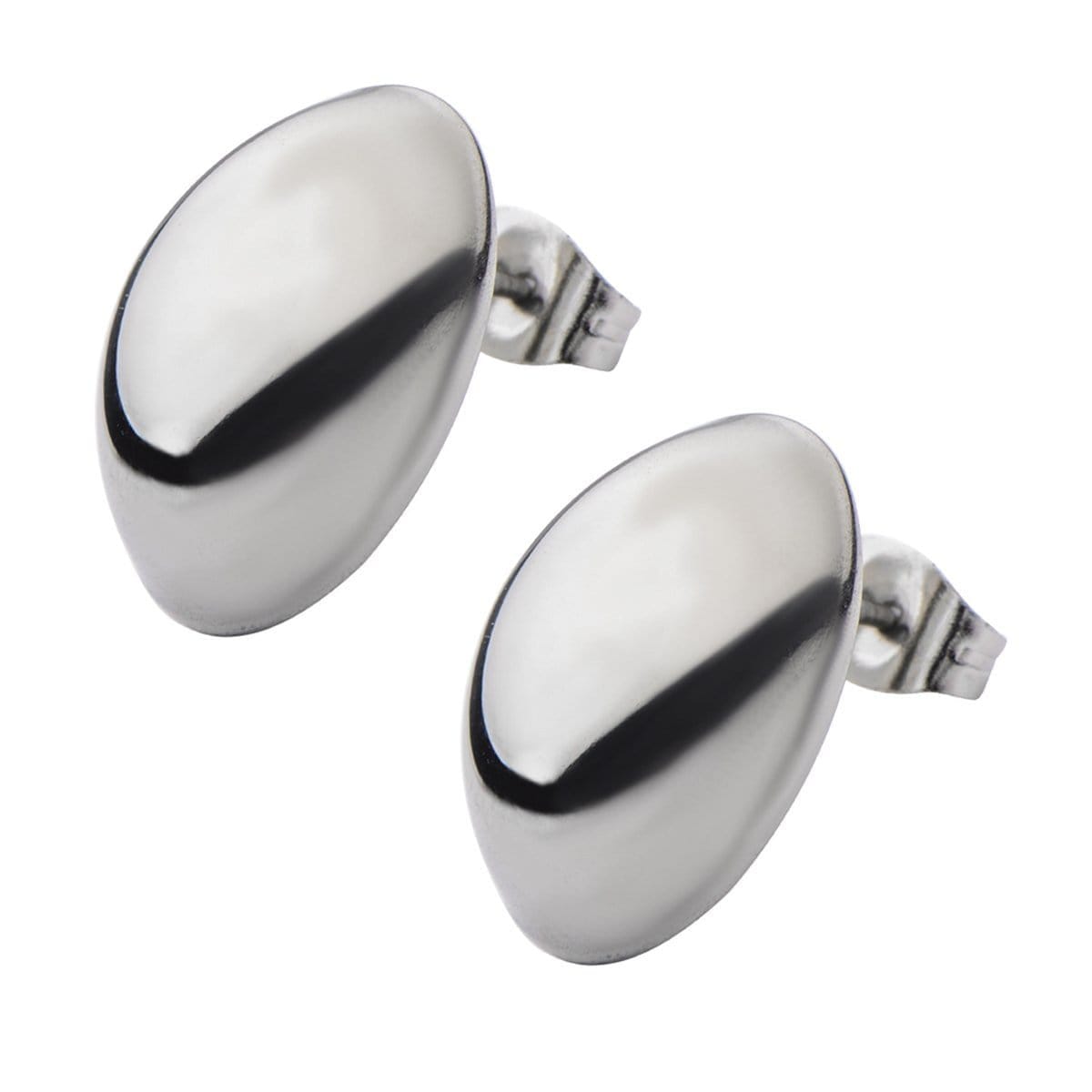 INOX JEWELRY Earrings Silver Tone Stainless Steel Large Oval Dome Studs SSE4813