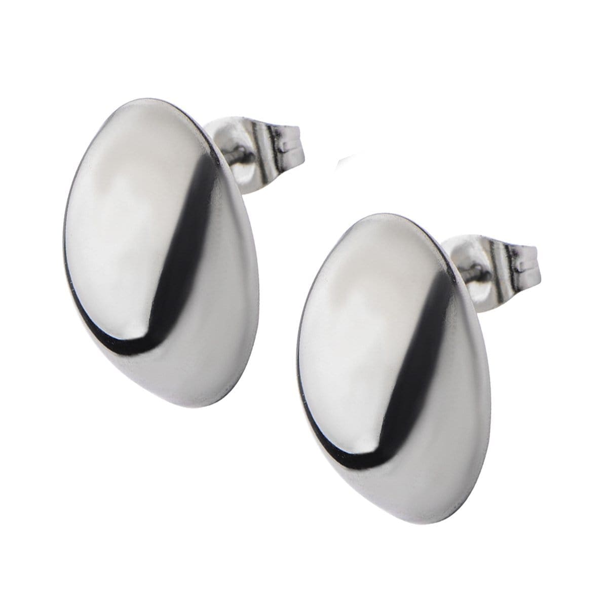 INOX JEWELRY Earrings Silver Tone Stainless Steel Large Oval Dome Studs SSE4813