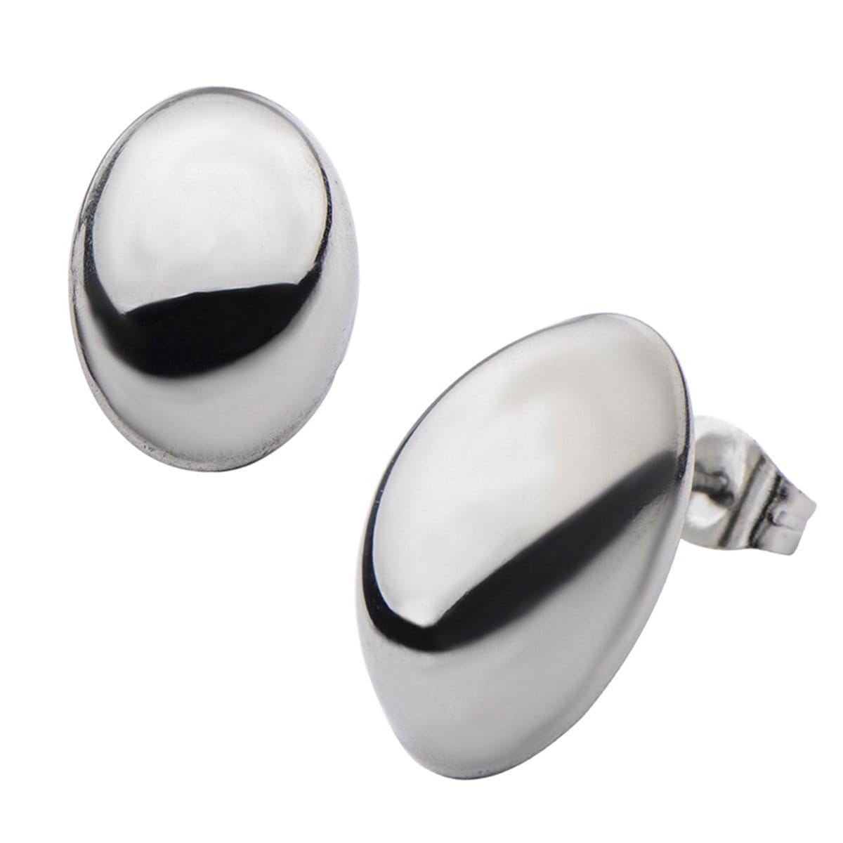 INOX JEWELRY Earrings Silver Tone Stainless Steel Large Oval Dome Studs SSE4813