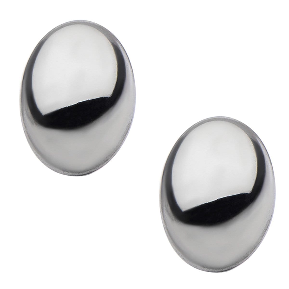 INOX JEWELRY Earrings Silver Tone Stainless Steel Medium Oval Dome Studs SSE4810