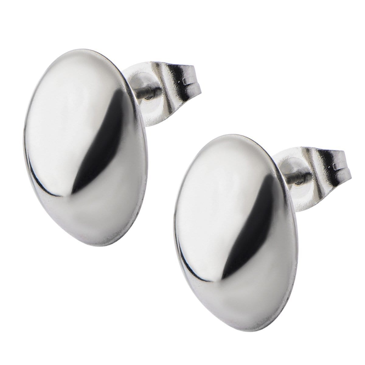 INOX JEWELRY Earrings Silver Tone Stainless Steel Medium Oval Dome Studs SSE4810