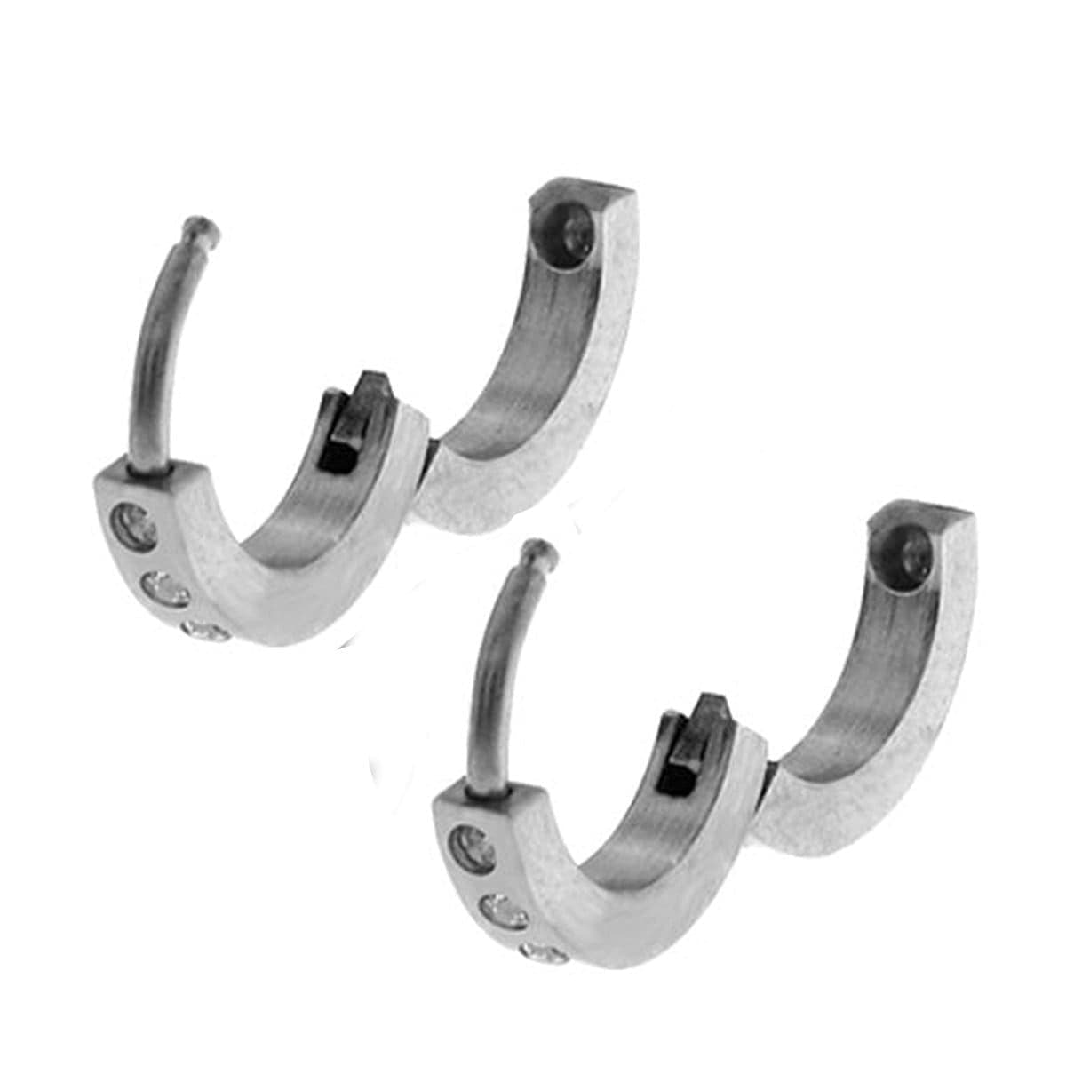 INOX JEWELRY Earrings Silver Tone Stainless Steel Single Row Small CZ Huggies SSE007