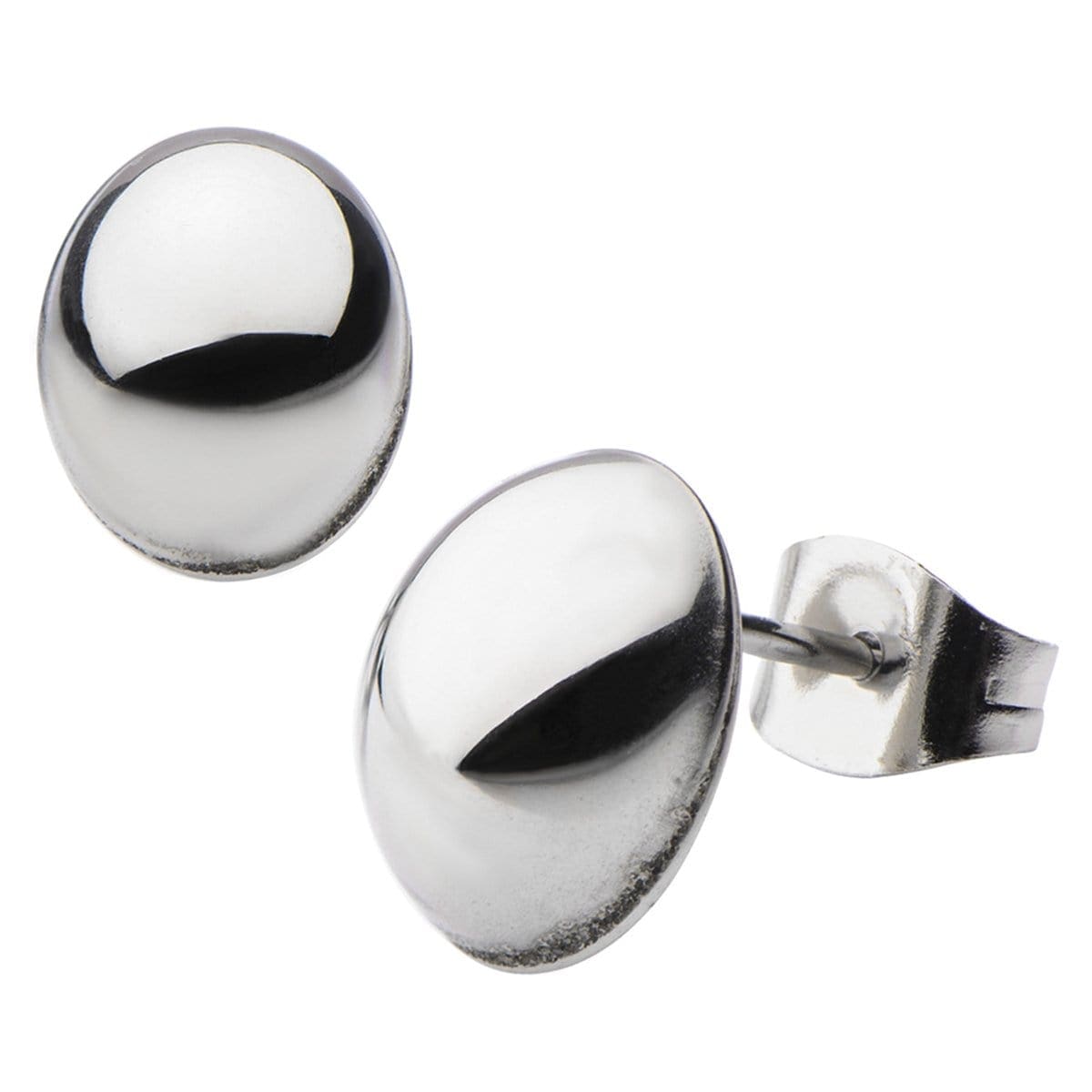 INOX JEWELRY Earrings Silver Tone Stainless Steel Small Oval Dome Studs SSE4808