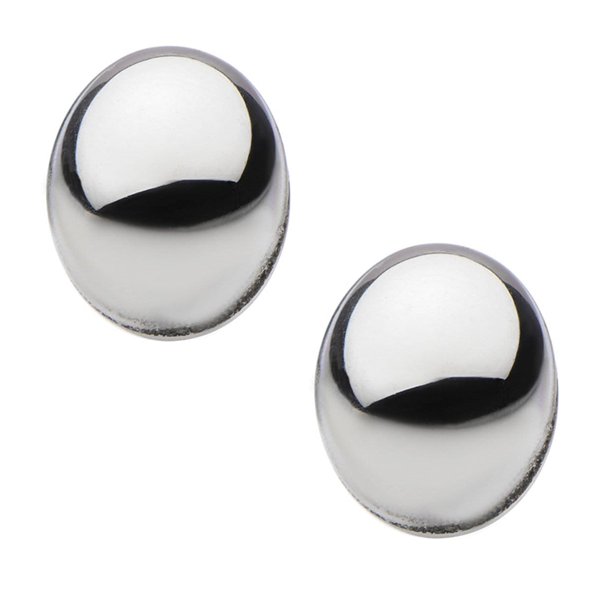 INOX JEWELRY Earrings Silver Tone Stainless Steel Small Oval Dome Studs SSE4808