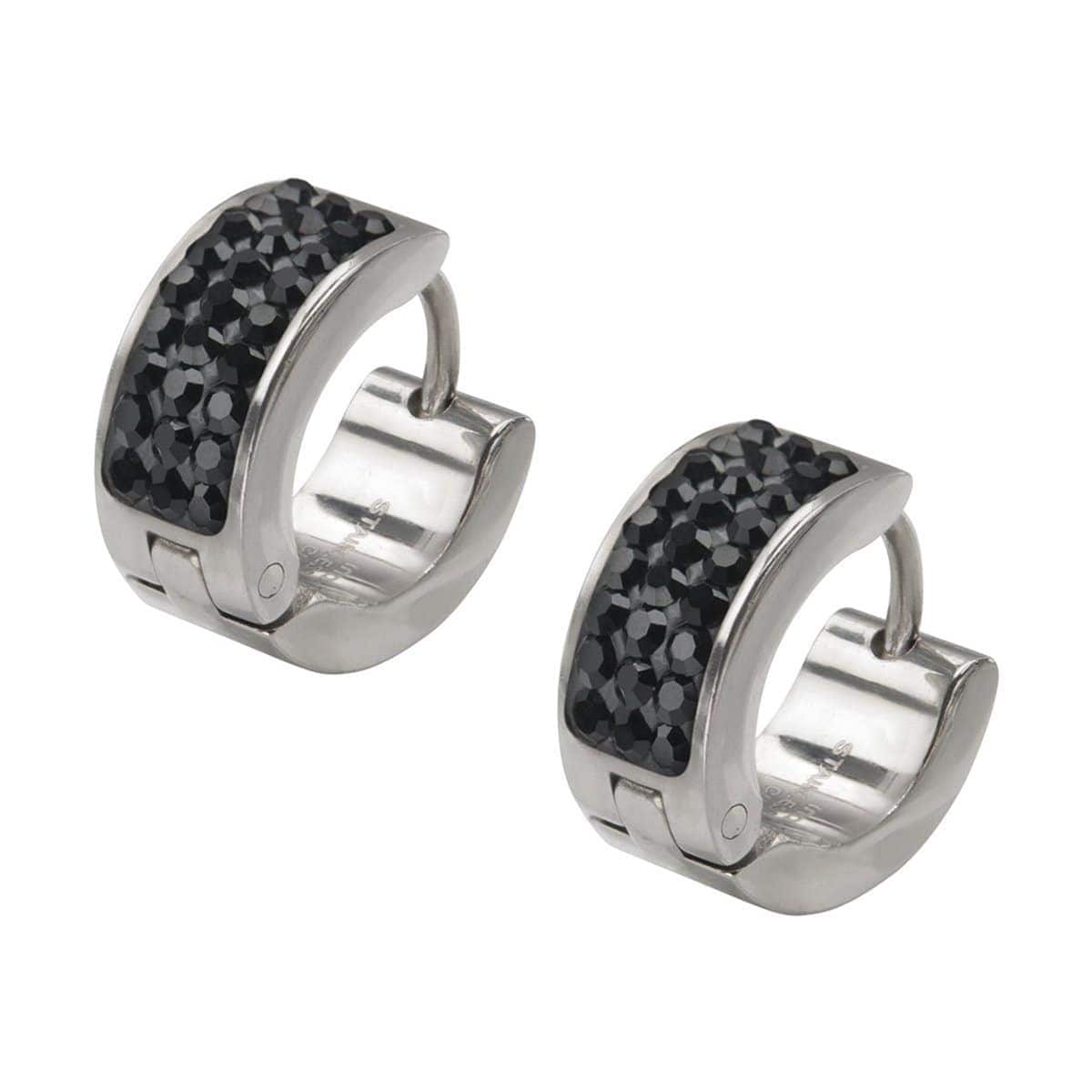 Black Crystal Huggie Earrings Stainless Steel Durable, Non